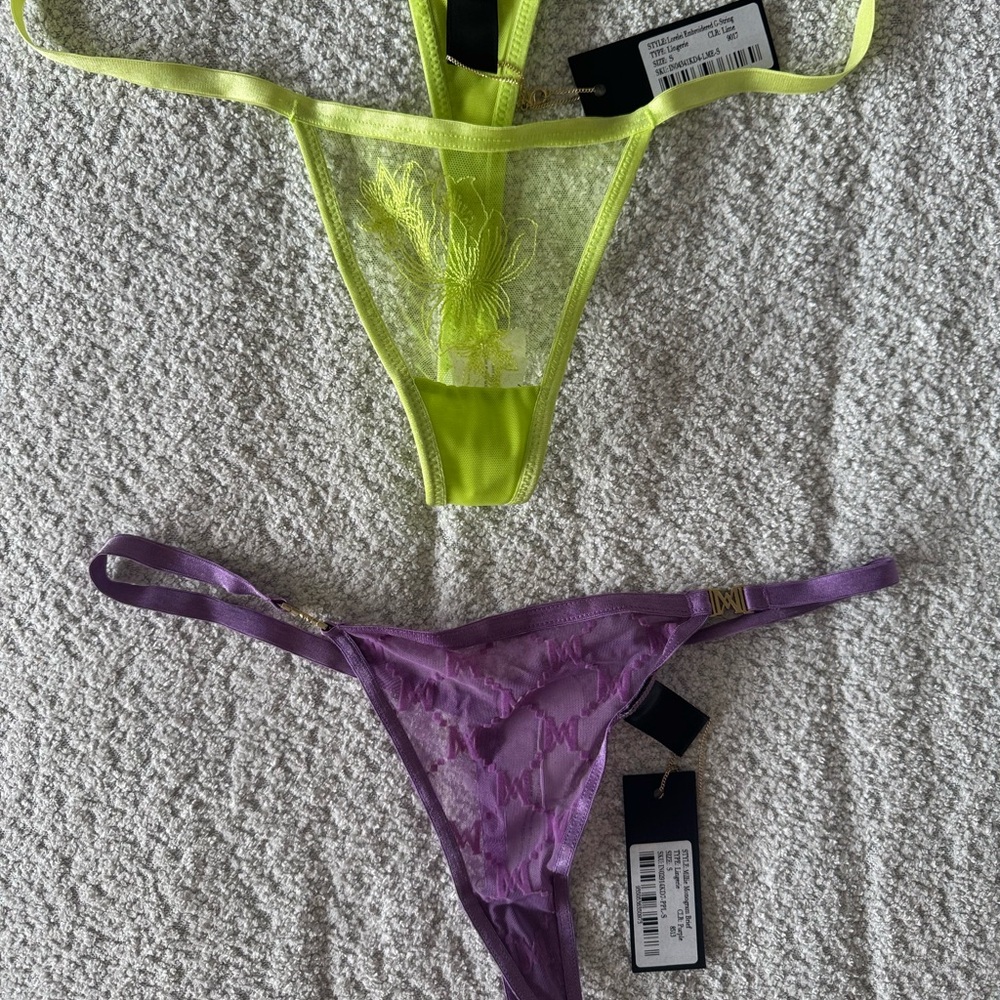 Lace Thong Set in Neon Yellow and Purple